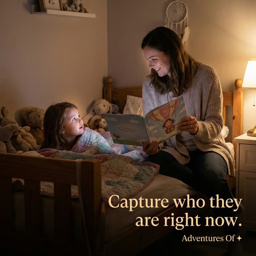 Mom reading storybook at bedtime